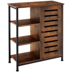 Buffet - tectake - buffet de cuisine en acier et bois avec 2 �tag�res r�glables et portes magn�tique ...