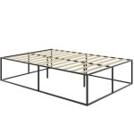 Lit - tectake - cadre de lit en acier kyoto avec sommier � lattes en bois de peuplier - 200 x 140 x 465 ...