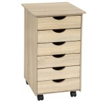 Caisson de bureau - tectake - desserte en bois avec 4 roulettes pivotantes et 6 tiroirs 65 x 36 x 40 ...