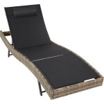 Bain de soleil - tectake - chaise longue en rotin de jardin moana dossier rglable en 6 positions coussin ...