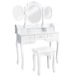 Coiffeuse - tectake - table de maquillage avec miroir 3 faces rabattables 7 tiroirs et un tabouret - ... Coiffeuse - tectake - table de maquillage avec miroir 3 faces rabattables 7 tiroirs et un tabouret - ...