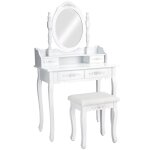 Coiffeuse - tectake - table de maquillage avec miroir 4 tiroirs ornés de roses et un tabouret - blanc ... Coiffeuse - tectake - table de maquillage avec miroir 4 tiroirs ornés de roses et un tabouret - blanc ...