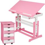 Bureau enfant - tectake - ensemble bureau r�glable en hauteur et inclinable enfant et caisson � roulettes ...