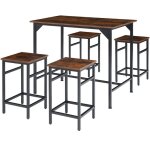 Table haute - tectake - ensemble de bar edinburgh au style industiel en bois en acier avec table et 4 ...