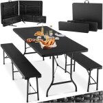 Table de camping avec bancs - tectake - ensemble repas vani 1 table 2 bancs compact et pliable avec poignes ...