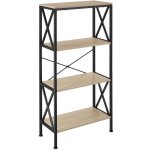 Biblioth�que - tectake - �tag�re sur 4 niveaux barry avec entretoises lat�rales en bois et acier 615 ...