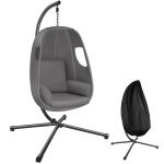Hamac - tectake - fauteuil suspendu anika avec support et coussin 160kg pivotant 360 pliable - gris ...