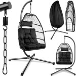 Hamac - tectake - fauteuil suspendu ariane rotin avec support coussin balanoire jusqu 160kg - noir