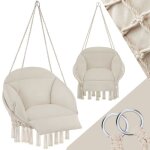Fauteuil suspendu - tectake - si�ge samira avec cordes coussins pompons et maintiens solides - beige