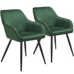 Chaises - tectake - lot de 2 fauteuils de salle � manger marylin aspect velours avec pieds en acier noir ...