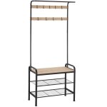 Penderie - tectake - penderie wichita en acier rev�tu par poudre et bois 735 x 36 x 184 cm - bois clair ...
