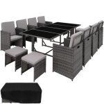 Ensemble table chaise de jardin - tectake - salon de jardin palma 12 places pliable housse de protection ...