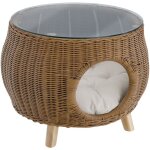 Table basse - tectake - table tivoli en rotin et pieds en bois avec lit pour animaux 54 x 40 cm - marron ...