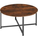 Table basse - tectake - table de salon ronde aberdeen en bois et acier 885 x 47 cm - bois fonc�
