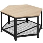 Table basse - tectake - table de salon norwich en bois et acier forme hexagonale avec �tag�re 865 x 75 ...
