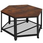 Table basse - tectake - table de salon norwich en bois et acier forme hexagonale avec �tag�re 865 x 75 ...