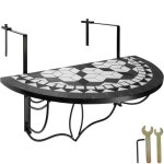Table de jardin - tectake - table pliante terrasse suspendue mosaque 75 x 65 x 62 cm - blanc / noir