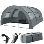 Tente - tectake - tente de camping familiale spacieuse en polyester pour 6 personnes - gris clair / gris ...