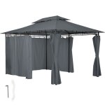Barnum - tectake - tonnelle emine 4 x 3 m pavillon de jardin cordes de serrage et piquets inclus - gris ...