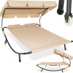 Bain de soleil - tectake - transat double en acier livorno pour 2 personnes pare - soleil rglable 185 ...