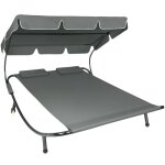 Bain de soleil - tectake - transat double en acier livorno pour 2 personnes pare - soleil r�glable 185 ...