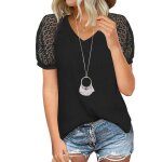 Tee shirt en dentelle femme - leoclotho - manches courtes - tricot gaufr� - noir