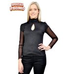Tee shirt femme habill manches longues en rsille - sullivan - shopping - noir - col montant - coupe ...