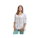Tee shirt femme manches courtes fantaisie 3 / 4 - cookie seven - taille unique 36 / 38cm - blanc
