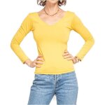 Tee shirt femme manches longues - mela mode - col en v - taille unique - couleur jaune
