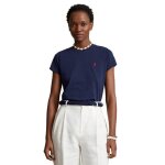 Tee shirt femme ralph lauren bleu marine - col rond & manches courtes - 100% coton