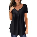 Tee shirt femme tunique d t pour femmes boutonne hauts t - shirt  manches courtes dcontract ample ...