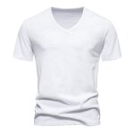 Tee shirt homme en coton t couleur unie col v - blanc