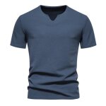 Tee shirt homme couleur unie col v slim manches courtes - bleu