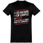Tee - shirt homme humoristique - otshirt - c�libataire en couple boxe - 100% coton 185gr - noir