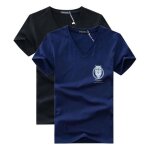 Tee shirt homme insfity - lot de 2 manches courtes col v imprim� chouette - noir / bleu