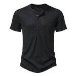 Tee shirt homme - insfity - henley t - shirt manches courtes lger regular fit t col rond - noir