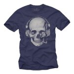 Tee shirt homme - makaya - tete de mort rock skull - bleu - manches courtes - 100% coton