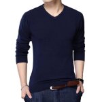 Tee shirt hommes manches longues casual t - shirt - zewow - bleu fonc� - bleu - col v - homme - 95% cotton ...