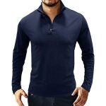 Tee shirt homme - polo - manches longues - regular fit - col montant - bleu marine Tee shirt homme - polo - manches longues - regular fit - col montant - bleu marine