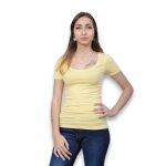 Tee shirt manches courtes femme - b. young - jaune - col ras du cou �chancr�