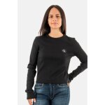 Tee - shirt manches longues calvin klein jeans woven label rib long beh noir - femme Tee - shirt manches longues calvin klein jeans woven label rib long beh noir - femme