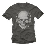 Tee shirt tete de mort homme - swag musique rock skull avec casque gris