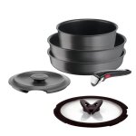Tefal ingenio lot 6 pices induction fonte aluminium antiadhsif pole cocotte couvercle fonte + verre ...