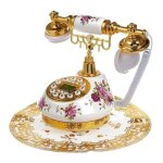 Téléphone fixe en céramique rétro antique avec répondeur combiné - jaune Téléphone fixe en céramique rétro antique avec répondeur combiné - jaune