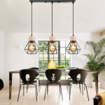 Tempas suspension luminaire vintage 3 douille lustre int�rieur r�tro e27 lampe en m�tal bois pour salon ...