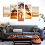 Tableau peinture huile coucher du soleil abstraite - tempsa - 5 pices - dcoration murale salon