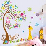 Tempsa stickers muraux enfant mignon arbre hibou 180cm x 150cm
