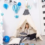 Tente tipi pour enfant en coton springos - 160x120x100 cm - nuages / noir