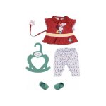 Tenue 4 pices pantalon et haut rouge lapin + chaussures vertes + ttine baby born - 36 cm - habit poupe ...