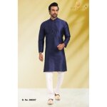 Tenue indienne homme - kurta bollywood bleu marine - cotton - taille 36 au 44